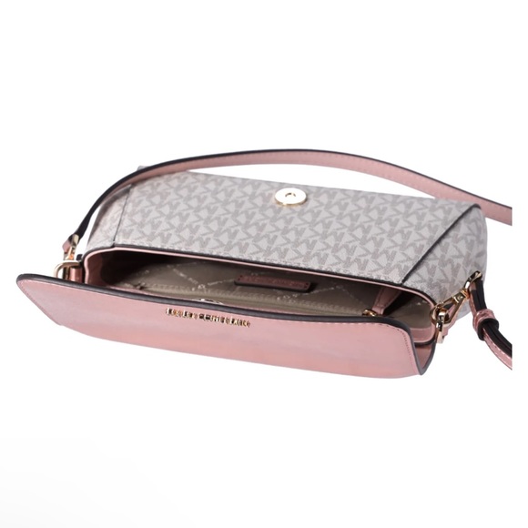 Michael Kors Jet Set MD Convertible Pouchette Crossbody Vanilla MK Pink Metallic - Picture 10 of 11